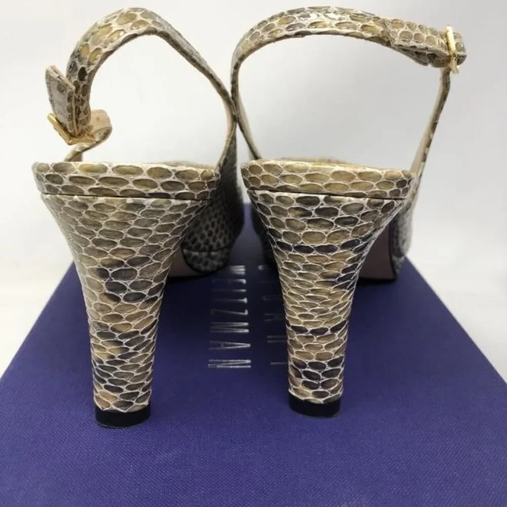 Stuart Weitzman Peekapoo Mushroom Crystal Slingback Snakeskin Pumps Heels sz 6.5
